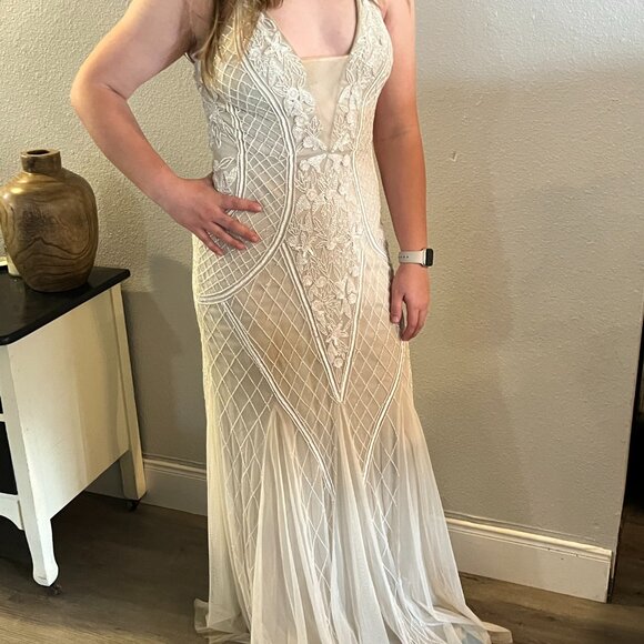 Lulus This I Promise You White Nude Beaded Sequin Maxi Dress Med 262322 - Picture 1 of 15